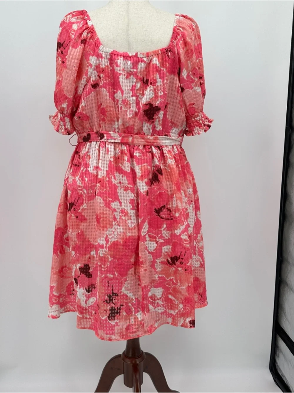 Lane Bryant Pink Floral Smocked Square-Neck Fit & Flare Dress Belted Midi Dress - Picture 4 of 10